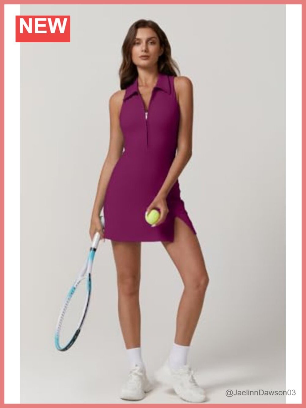 Zip Front Tennis Dress with Built-in Shorts and Pockets - Picture 2 of 6